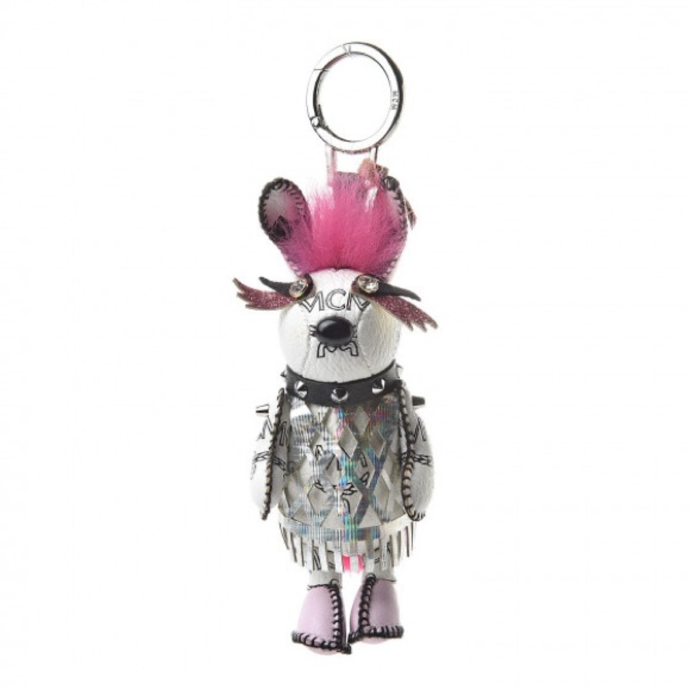 MCM Silver and Pink Punk Rabbit Bag Charm/Keychain
